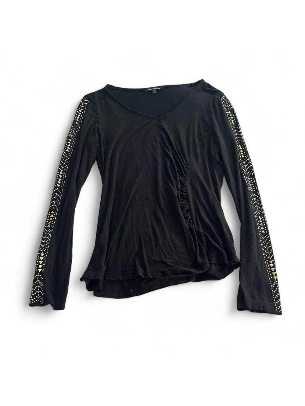 Knapp Studio Y2K Black Ruched Sleeve Metallic Lined Sleeve Top